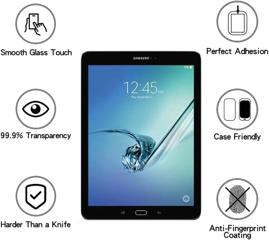 محافظ صفحه نمایش شیشه ای XYGCACO [بسته 2 عددی] سازگار با سامسونگ (TAB S2 9.7") T815/T810/T819، فیلم سخت شده با کیفیت بالا، سختی 9H، ضد خش، محافظت در برابر سقوط