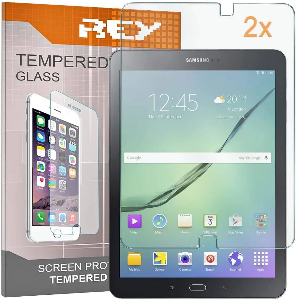 محافظ صفحه نمایش REY برای SAMSUNG GALAXY TAB S2 9.7" T813 T810، فیلم شیشه ای حرارت دیده، کیفیت عالی، [بسته 2 عددی]