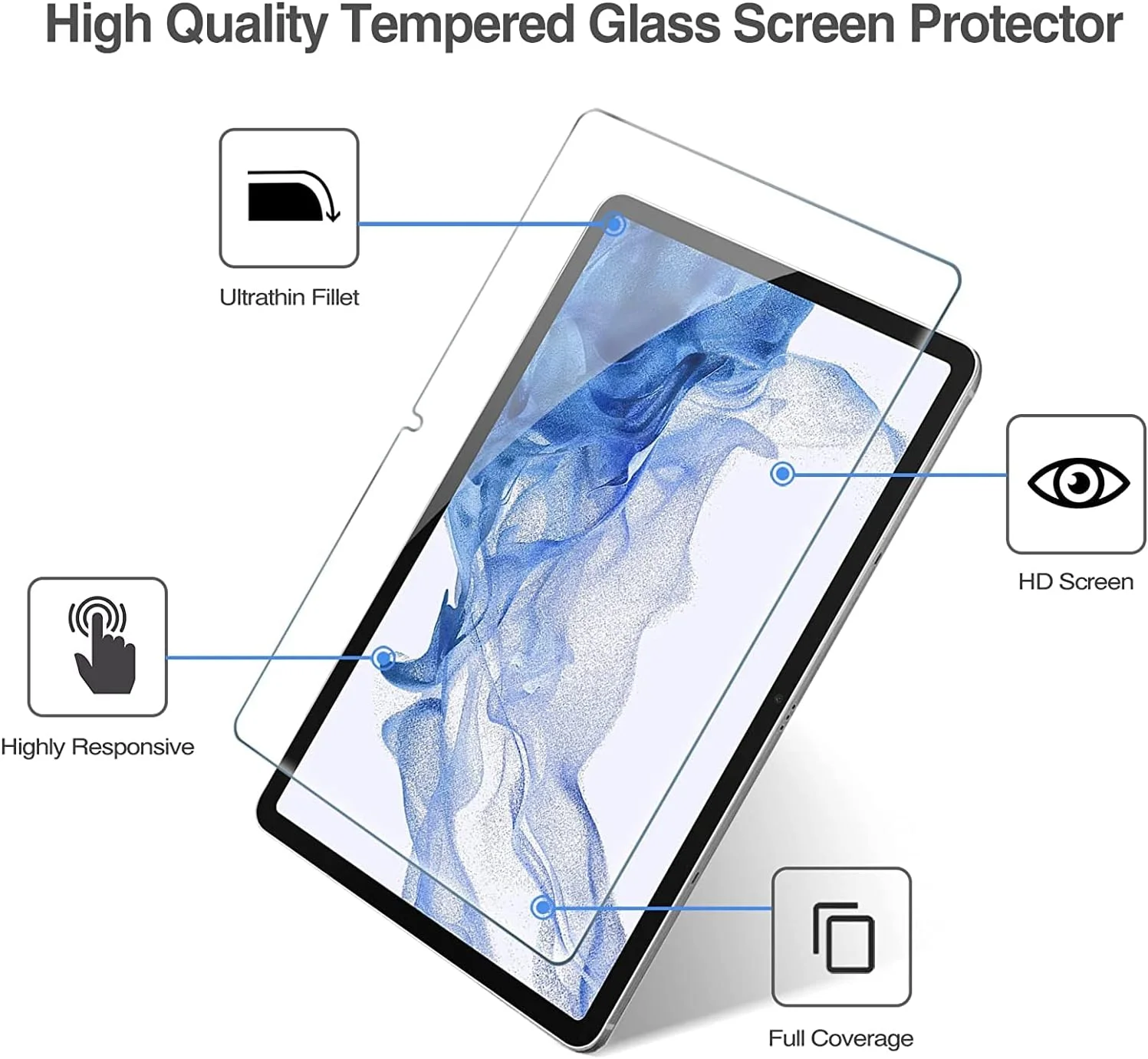 محافظ صفحه نمایش شیشه ای Himover Galaxy Tab A8 10.5 اینچی، بسته 2 عددی، محافظ صفحه نمایش شیشه ای برای تبلت 10.5 اینچی Samsung Galaxy Tab A8 مدل 2022 SM-X200 SM-X205 SM-X207