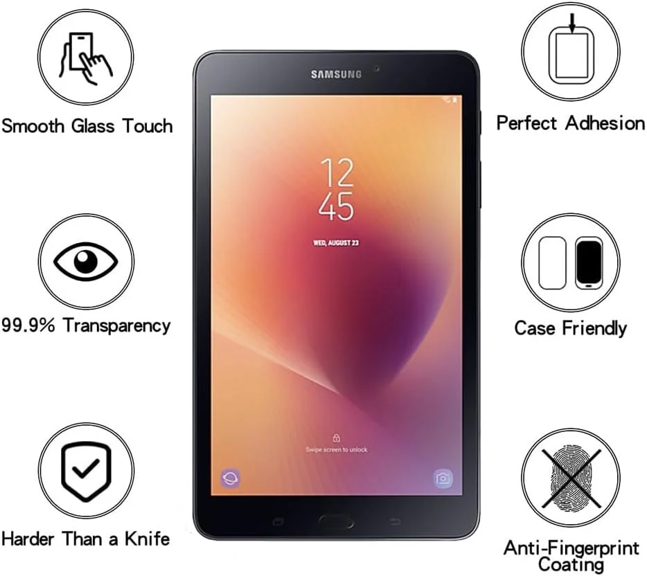 محافظ صفحه نمایش شیشه ای XYGCACO [بسته 2 عددی] سازگار با Samsung TAB A8 2017/ T380/T385/A2S، فیلم سخت شده با وضوح بالا، سختی 9H، ضد خش، محافظت در برابر افتادن