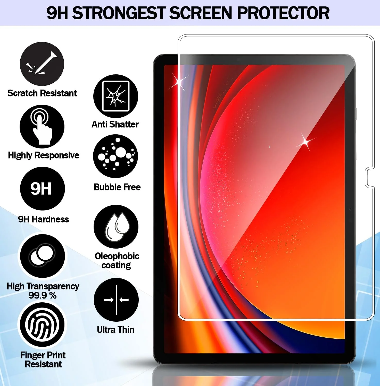 محافظ صفحه نمایش RKINC بسته 2 عددی برای تبلت سامسونگ گلکسی تب S9 Ultra 14.6 اینچی، محافظ صفحه شیشه ای حرارت دیده HD، مقاوم در برابر خراش، بدون حباب