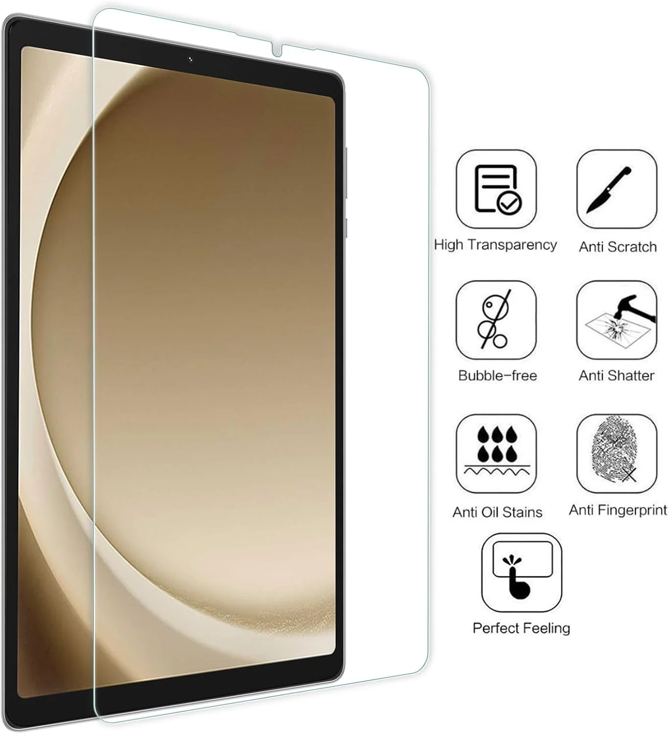بسته 2 عددی محافظ صفحه نمایش WD&CD سازگار با تبلت سامسونگ گلکسی تب A9 8.7 اینچ، محافظ صفحه نمایش شیشه ای حرارت دیده 2.5D، سختی 9H، ضد خش، بدون حباب