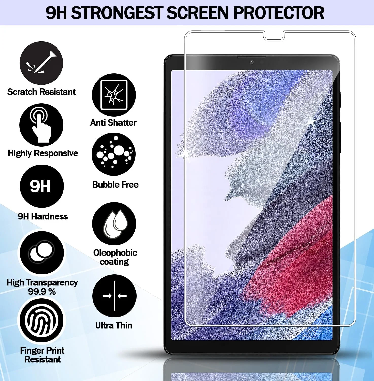 محافظ صفحه نمایش RKINC [بسته 2 عددی] برای تبلت سامسونگ گلکسی تب A7 لایت (8.7 اینچ) مدل SM-T220/SM-T225، شیشه حرارت دیده با سختی 9H، 0.33 میلی متر شفاف [ضد خش] [بدون حباب]