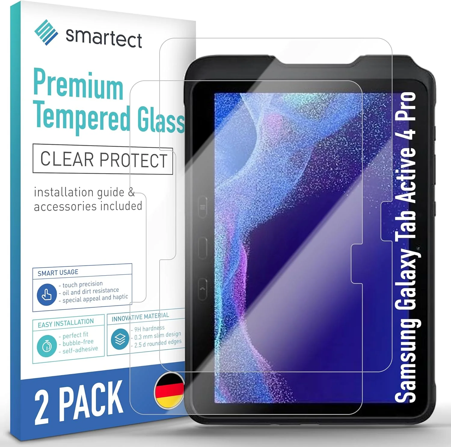 محافظ صفحه نمایش [2 عدد، شفاف] smartect سازگار با Samsung Galaxy Tab Active 4 Pro، شیشه حرارت دیده HD با سختی 9H، نصب بدون حباب، ضد اثر انگشت