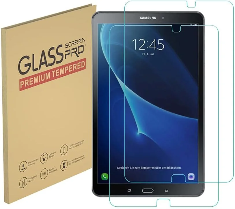 محافظ صفحه نمایش شیشه ای تبلت سامسونگ گلکسی تب A 10.1 (مدل S Pen SM-P580, SM-P585)، سختی 9H، ضد خش، سازگار با قاب، بدون حباب (بسته 2 عددی)