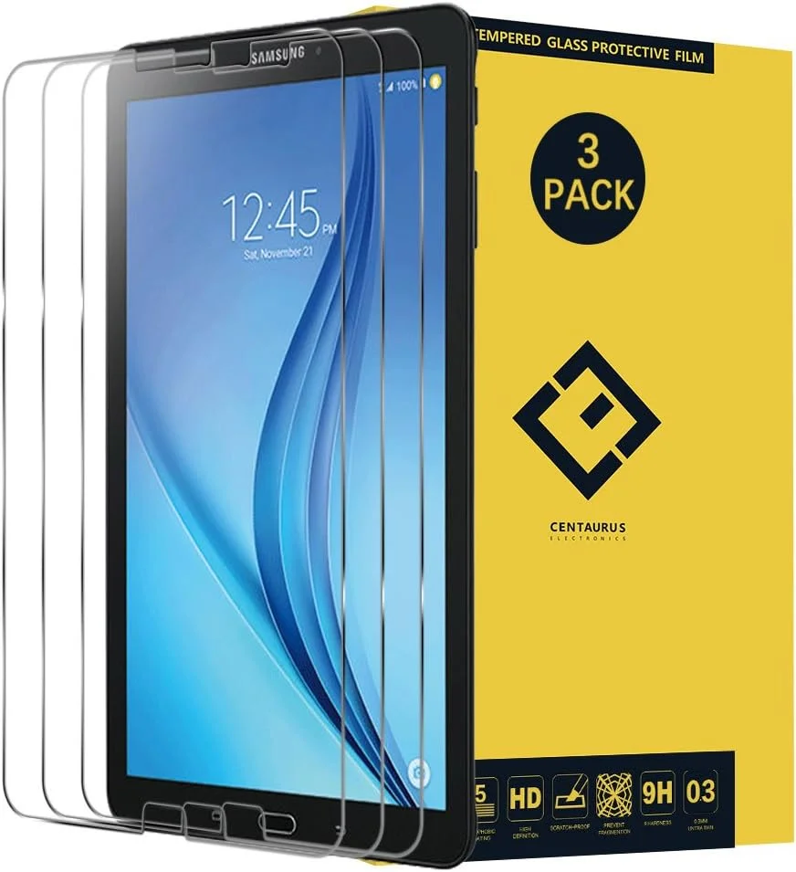 محافظ صفحه نمایش شیشه ای تبلت سامسونگ گلکسی تب E 8 از CE CENTAURUS ELECTRONICS، (3 عدد) ضد تابش، فوق العاده نازک، شفاف، سختی 9H، فیلم محافظ شیشه ای حرارت دیده برای Samsung Galaxy Tab E 8 SM-T378 / SM-T375 / SM-T377