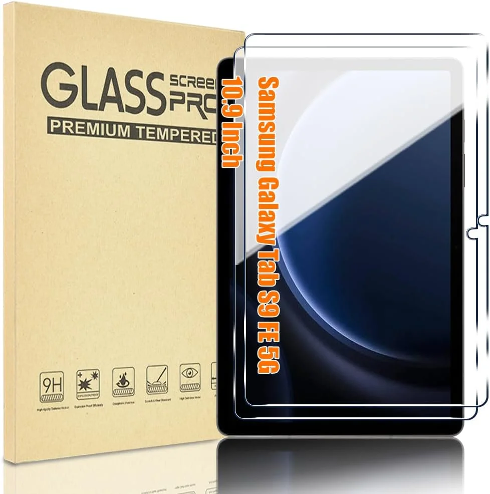 محافظ صفحه نمایش Pusiikeer [بسته 2 عددی] برای تبلت سامسونگ گلکسی تب S9 FE 5G 10.9 اینچ / گلکسی تب S9 11 اینچ با سختی 9H، نصب آسان و بدون حباب، فیلم شیشه ای حرارت دیده