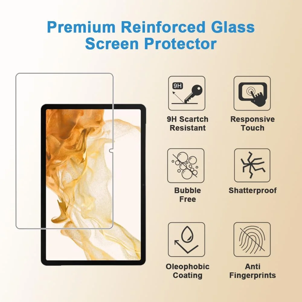 محافظ صفحه نمایش HYGAMOCC برای تبلت سامسونگ گلکسی تب S8 2022 / تب S7 2020 11 اینچی (SM-X700/X706/T870/T875/T878) فیلم شیشه ای حرارت دیده ضد خش، بدون حباب، کیفیت بالا (2 عدد)