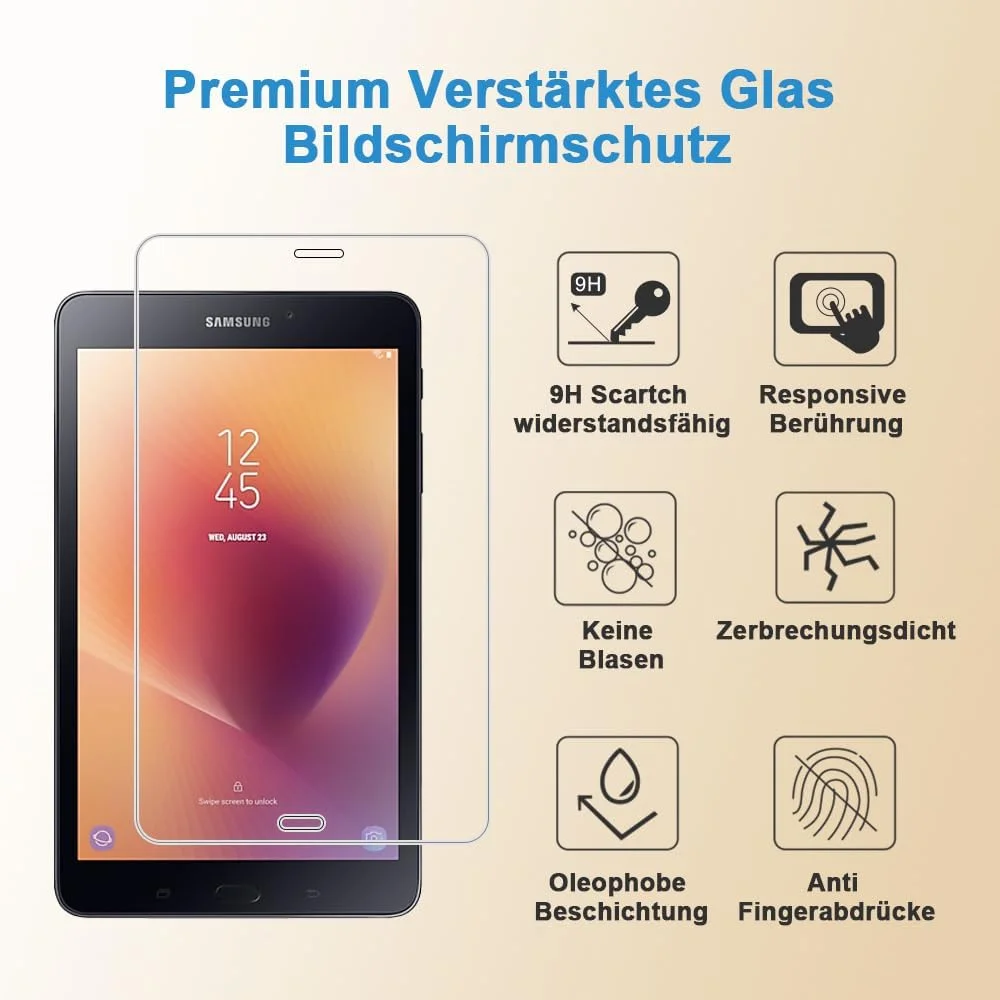 محافظ صفحه نمایش شیشه ای حرارت دیده [بسته 2 عددی] Shunwige برای Samsung TAB A 8.0 2017/ T380/T385/A2 S، فیلم شیشه ای حرارت دیده با وضوح بالا، سختی 9H، ضد خش
