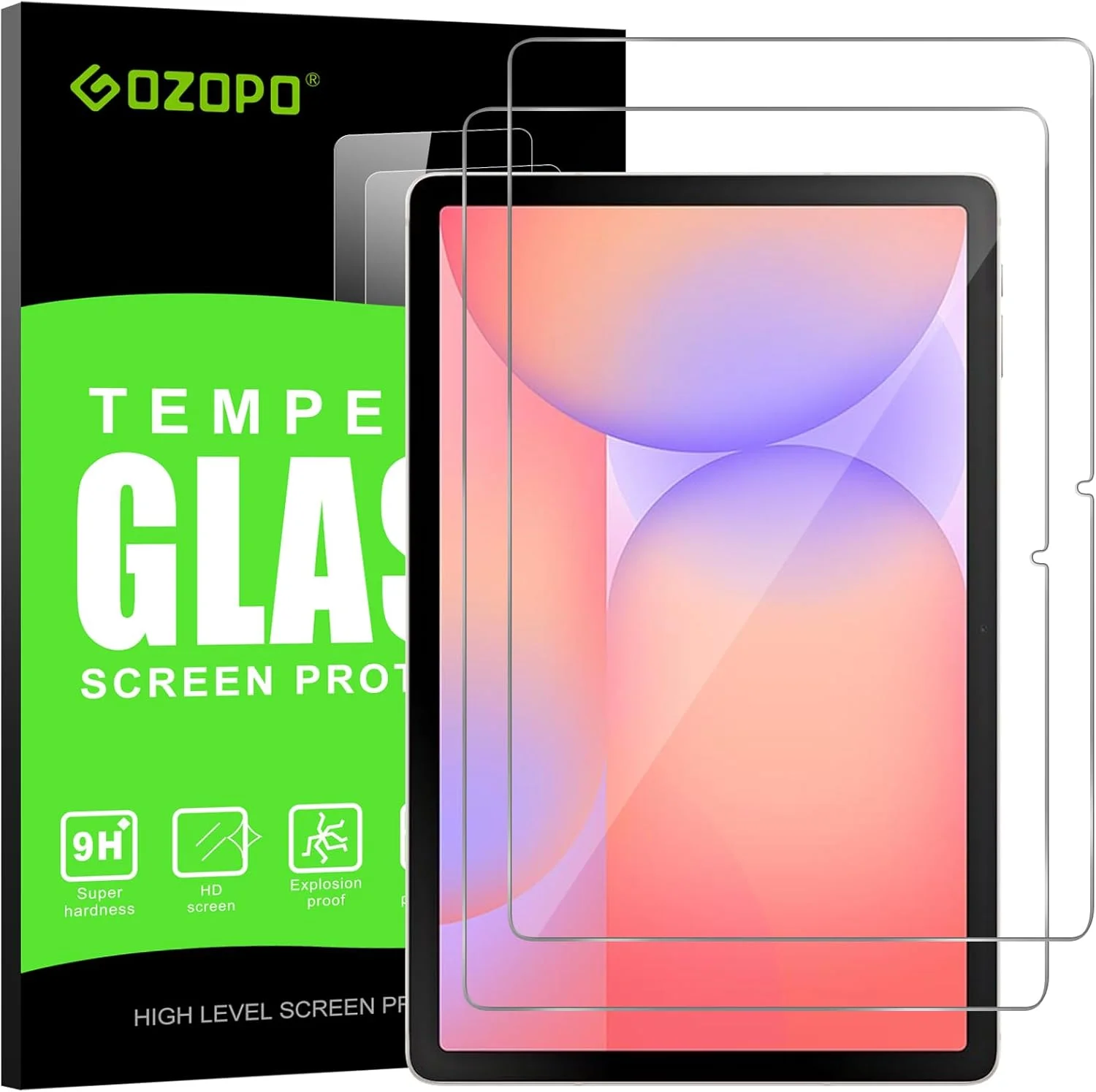 محافظ صفحه نمایش GOZOPO برای Samsung Galaxy Tab S9 / Tab S9 FE/Tab S8 / Tab S7، محافظ صفحه نمایش شیشه ای حرارت دیده، بسته 2 عددی