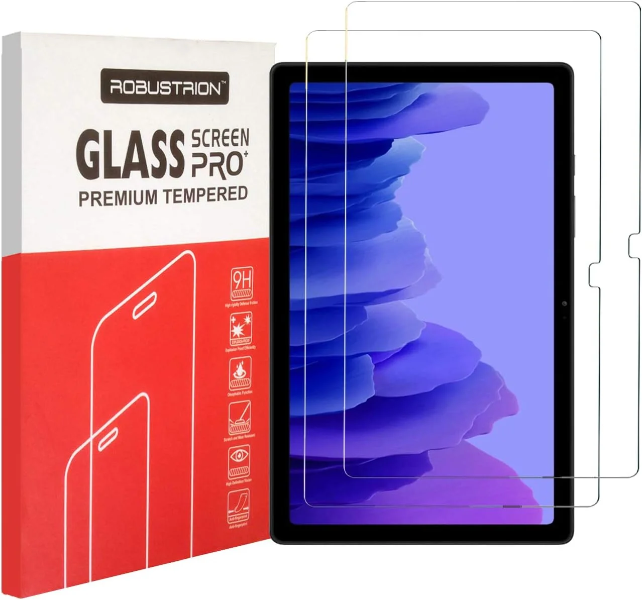 محافظ صفحه نمایش شیشه ای حرارت دیده پریمیوم Robustrion، بسته 2 عددی، [ضد خش] و [ضد لک] [بدون حباب] برای تبلت سامسونگ Tab A7 10.4 اینچ 2020 [-T500/T505/T507]