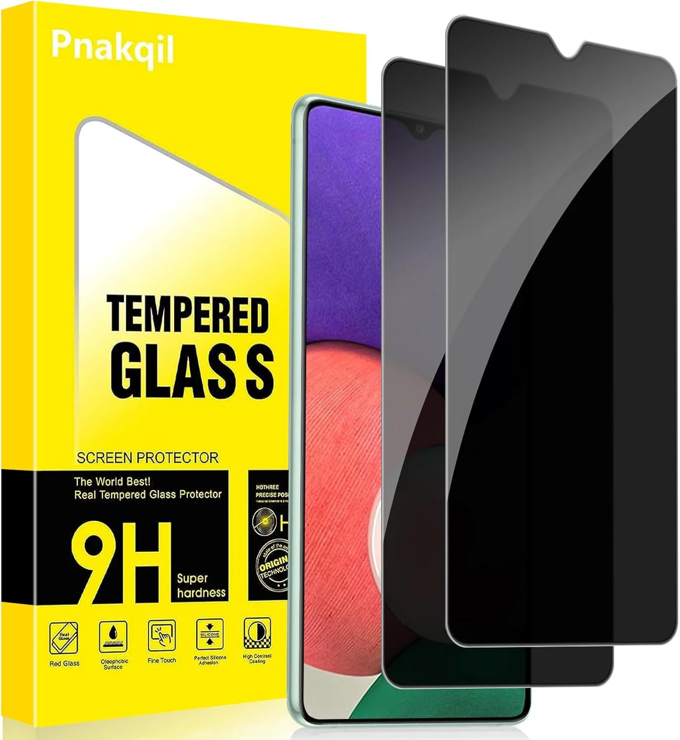 محافظ صفحه نمایش حریم خصوصی Pnakqil برای سامسونگ گلکسی A22 5G بسته 2 عددی، فیلم حریم خصوصی ضد جاسوسی با سختی 9H، فیلم محافظت از صفحه نمایش، شیشه محافظ ضد خش و بدون حباب