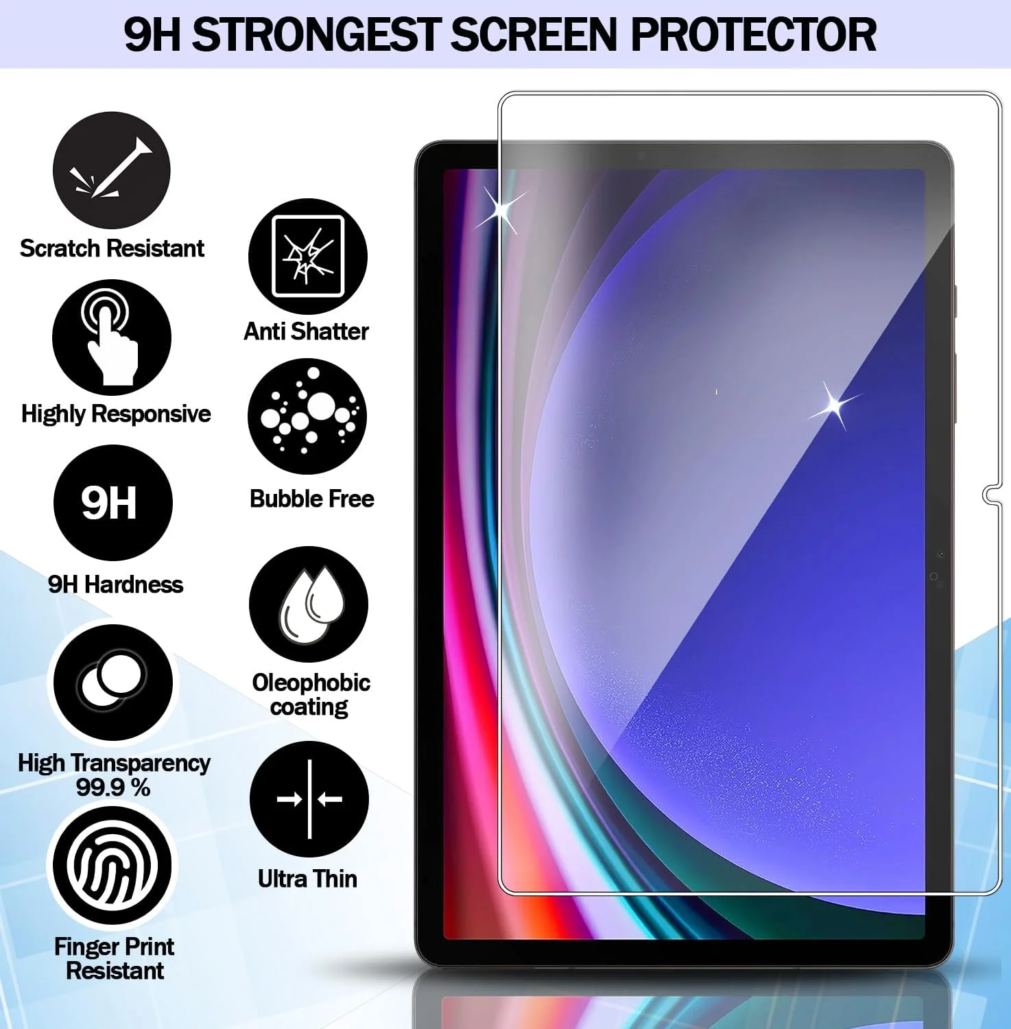 محافظ صفحه نمایش شیشه ای RKINC بسته 2 عددی برای تبلت سامسونگ گلکسی تب S9 11 اینچ و گلکسی تب S9 FE 10.9 اینچ، محافظ صفحه نمایش HD شیشه حرارت دیده، 0.33 میلی متر مقاوم در برابر خراش، بدون حباب
