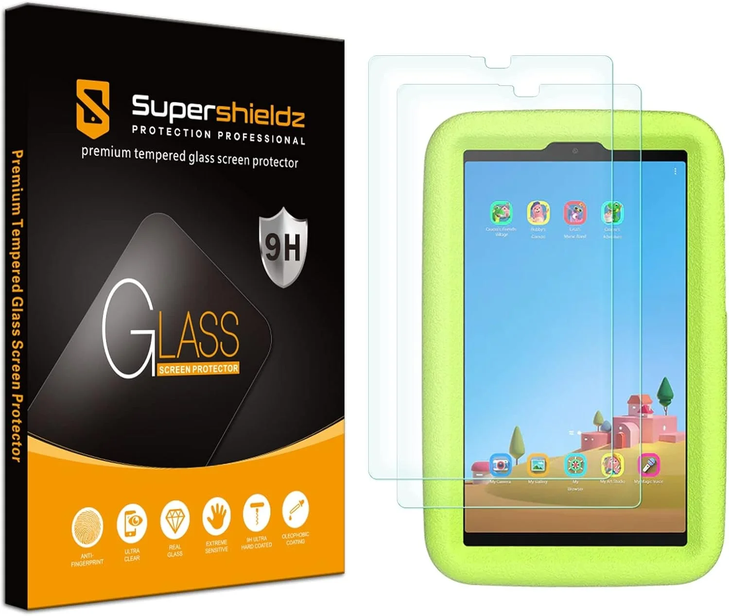 محافظ صفحه نمایش شیشه ای حرارت دیده سوپرشیلدز (2 عددی) طراحی شده برای تبلت سامسونگ گلکسی تب A7 لایت نسخه کودکان، ضد خش و بدون حباب