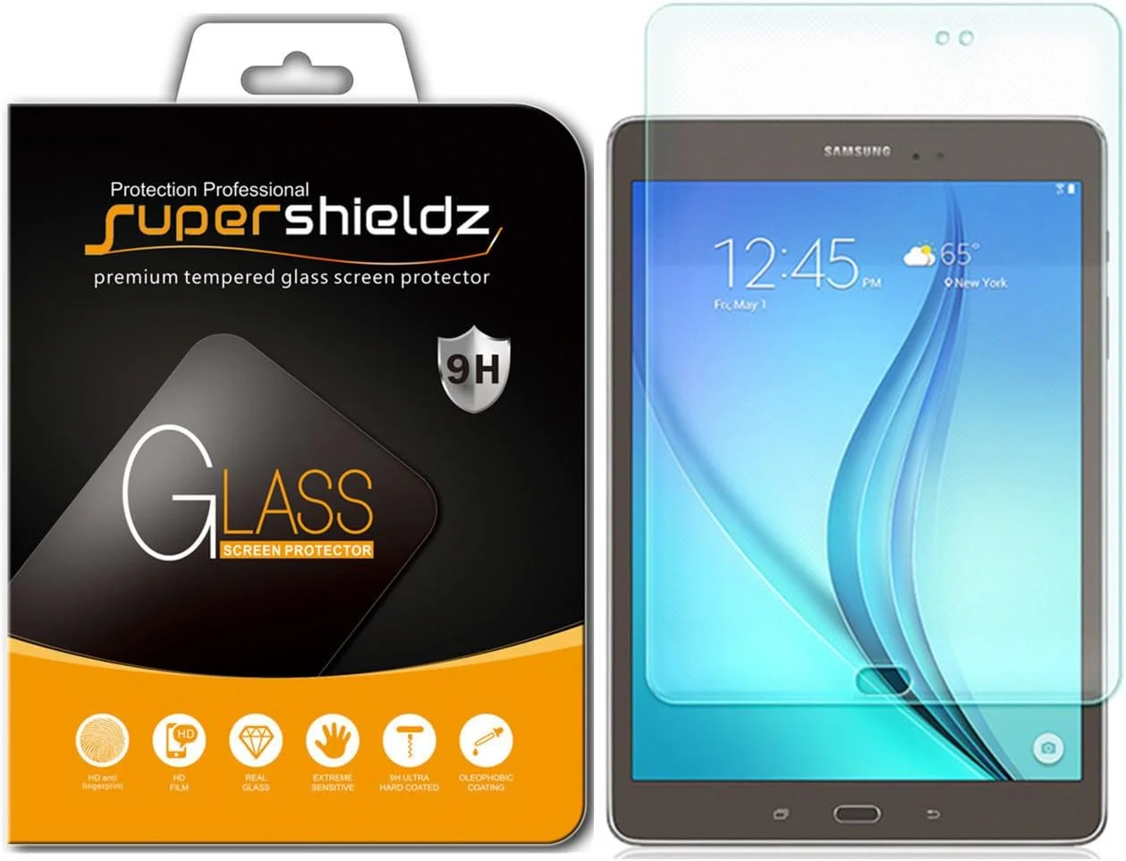 محافظ صفحه نمایش شیشه ای سوپرشیلدز [2 عدد] برای تبلت سامسونگ گلکسی تب A 8.0 (SM-T350)، ضد خش، ضد اثر انگشت، بدون حباب، تعویض مادام العمر