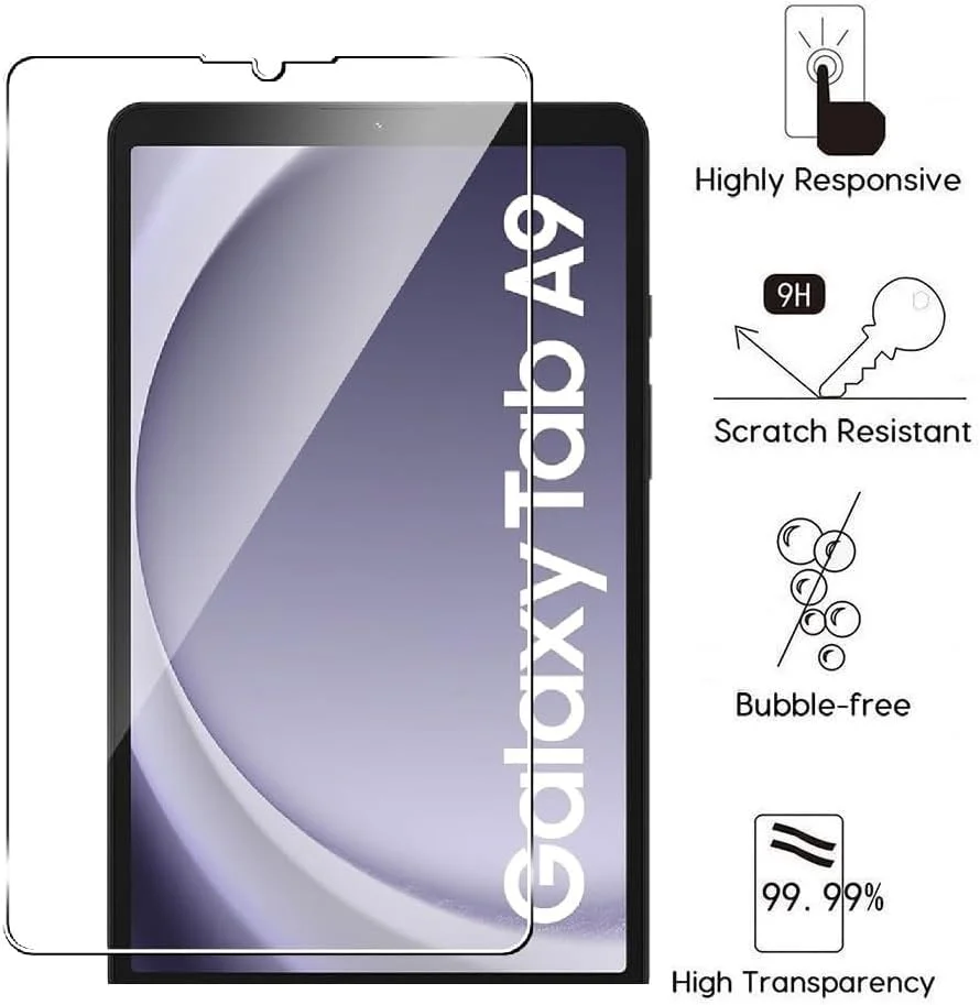 محافظ صفحه نمایش WEOFUN بسته 2 عددی برای تبلت سامسونگ گلکسی تب A9، 8.7 اینچ 2023، شیشه حرارت دیده، ضد خش، HD شفاف، بدون حباب