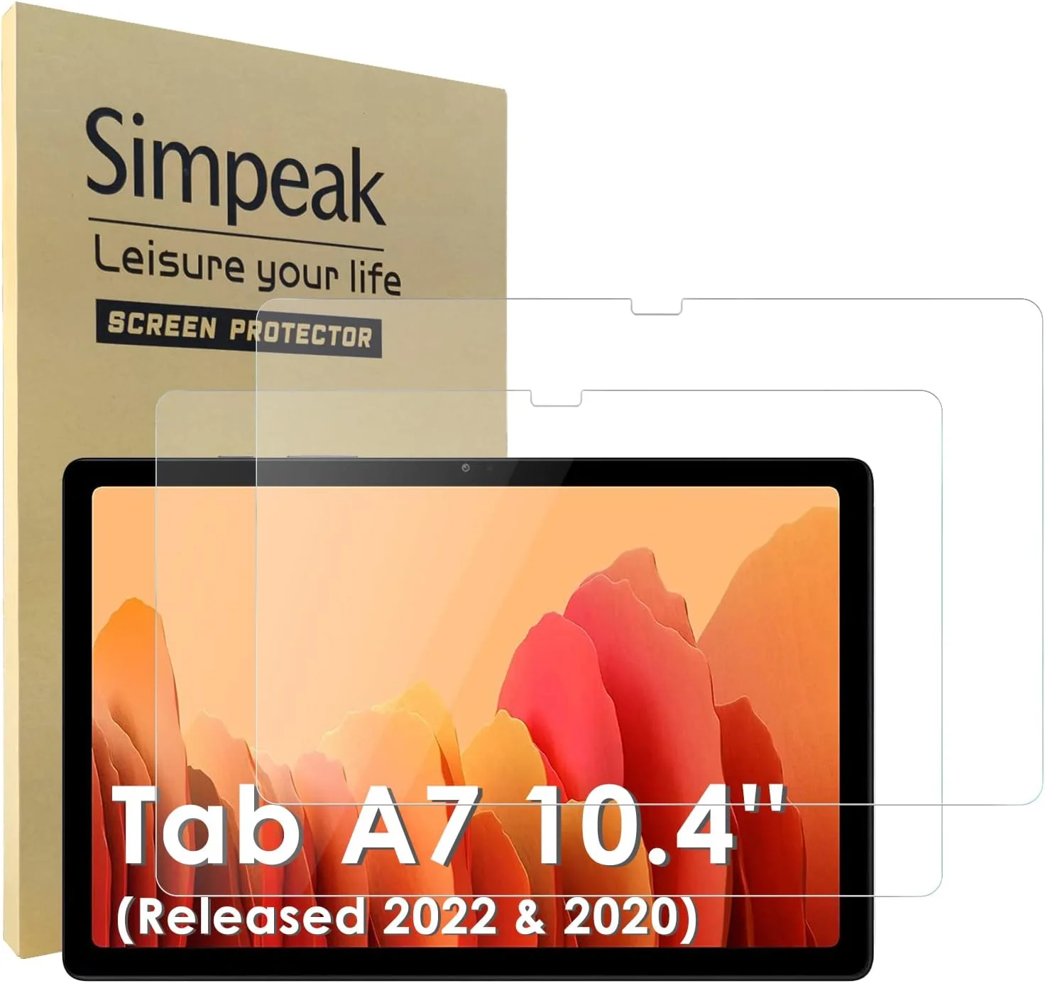 محافظ صفحه نمایش Simpeak سازگار با Samsung Galaxy Tab A7 10.4 2022 و 2020، شیشه حرارت دیده جایگزین برای Galaxy Tab A7 10.4 (SM-T509/T500/T507/T505) [سختی 9H] [بدون حباب]