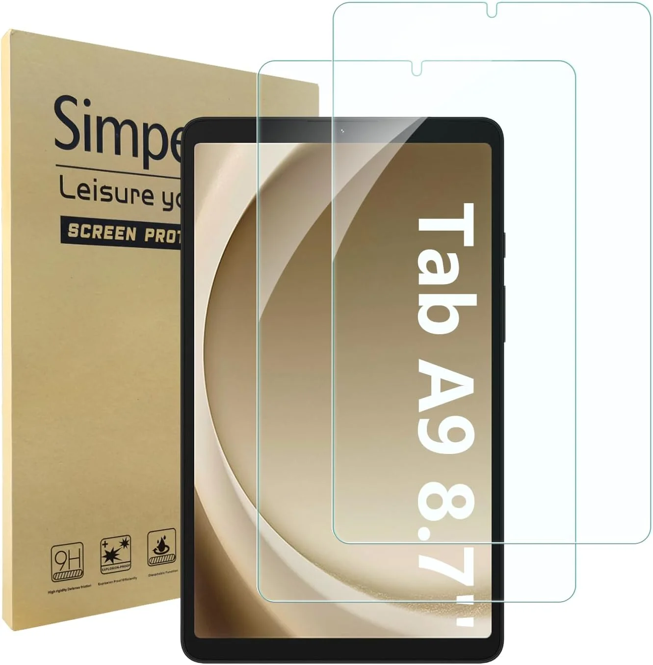 محافظ صفحه نمایش سیمپک (2 عددی) سازگار با تبلت سامسونگ گلکسی تب A9 8.7 اینچ 2023، فیلم شیشه ای حرارت دیده جایگزین برای سامسونگ تب A9 نسخه 2023 8.7 اینچی [سختی 9H] [ضد اثر انگشت]