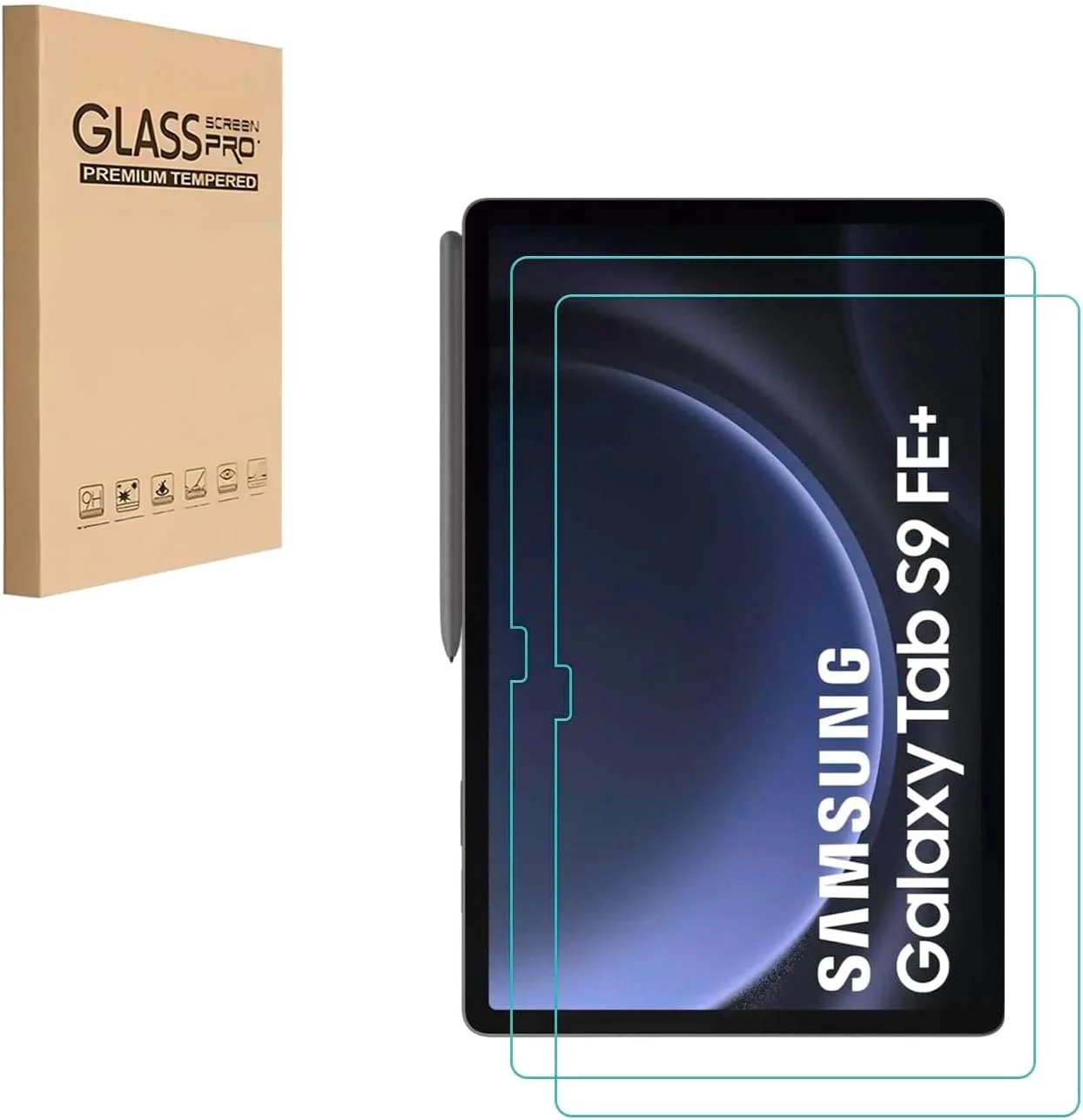 محافظ صفحه نمایش شیشه ای برای تبلت سامسونگ گلکسی تب S9 پلاس / S9 FE پلاس / S7 FE 5G / S8 پلاس 12.4 اینچ، سختی 9H، ضد خش، نصب آسان و بدون حباب (2 عدد)