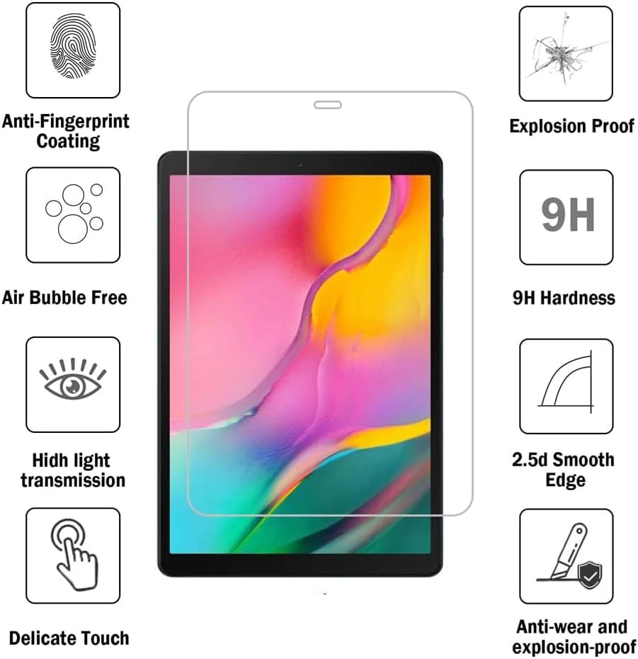محافظ صفحه نمایش ENGFYADSY برای تبلت سامسونگ گلکسی تب A 10.1 2019 (SM-T510/T515/T517)، فیلم شیشه ای حرارت دیده ضد خش، بدون حباب، کیفیت بالا (2 عدد)