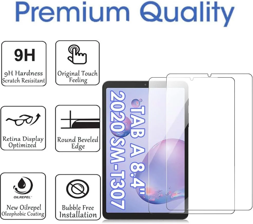 محافظ صفحه نمایش شیشه ای حرارت دیده هیگموک مناسب برای تبلت سامسونگ گلکسی تب A [8.4 اینچ] (2020) مدل SM-T307، ضد خش، بدون حباب، کیفیت بالا (بسته 2 عددی)