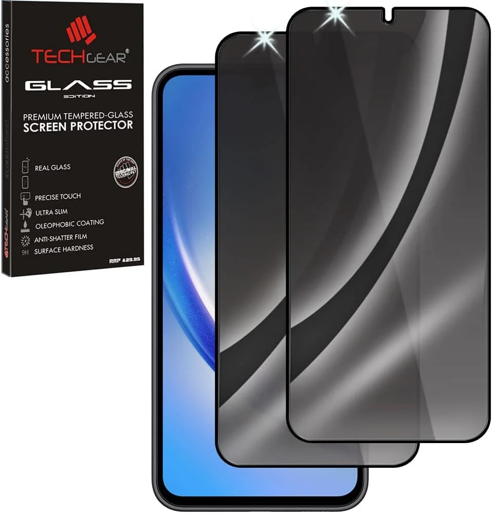 محافظ صفحه نمایش حریم خصوصی TECHGEAR، بسته 2 عددی، سازگار با گوشی سامسونگ گلکسی A34 5G - پوشش کامل، محافظ صفحه نمایش حریم خصوصی 3D Touch با فیلم پوشش کامل