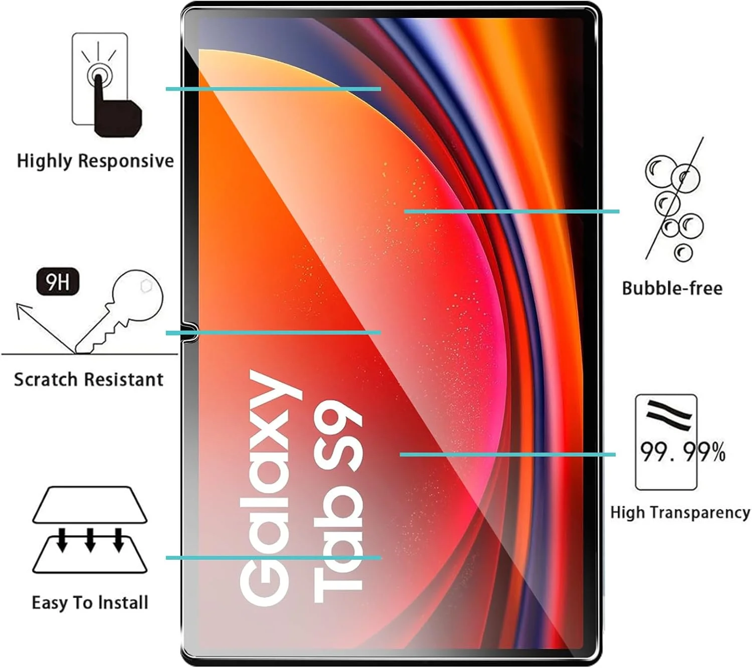 محافظ صفحه نمایش KUSINHOKA برای سامسونگ گلکسی تب S9 / S9 Fe، [2 عدد] فیلم شیشه ای حرارت دیده ضد خش، سختی بالا، بدون حباب، محافظ شیشه ای حرارت دیده شفاف HD