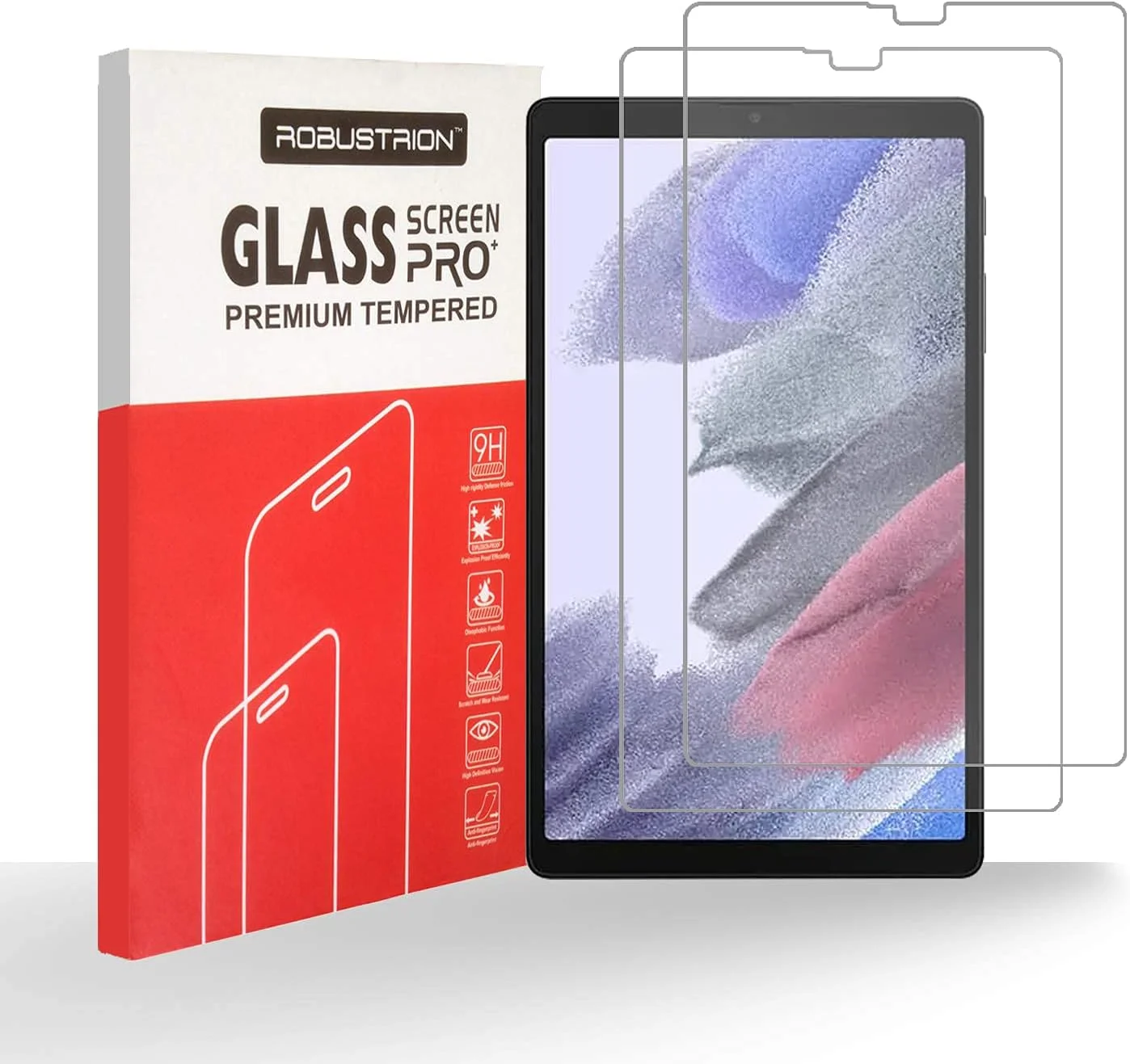 محافظ صفحه نمایش شیشه ای حرارت دیده پریمیوم ضد خش و لک Robustrion، بسته 2 عددی، مناسب برای تبلت سامسونگ Tab A7 Lite 8.7 اینچ - T220/T225