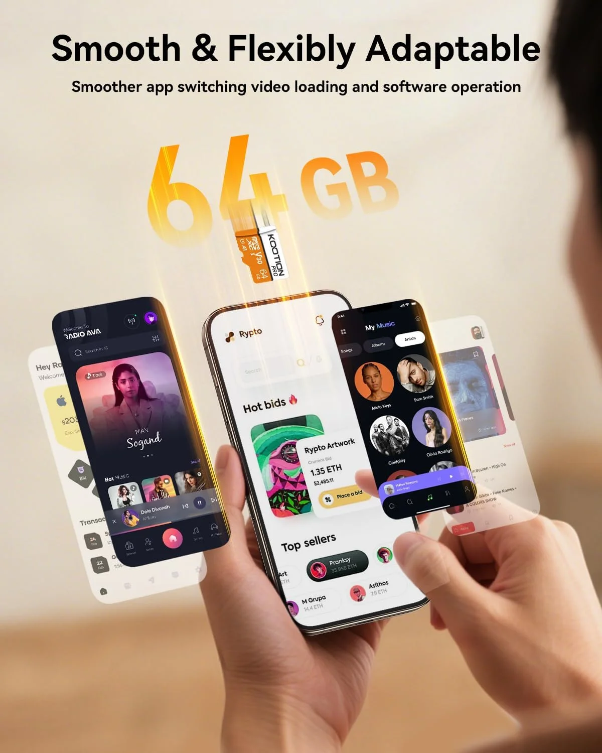 کارت حافظه میکرو اس دی 64 گیگابایتی کوتیون بسته 10 عددی به همراه آداپتور، کارت حافظه فلش TF پرسرعت U3، A1، V30، 4K UHD، کارت حافظه microSDXC