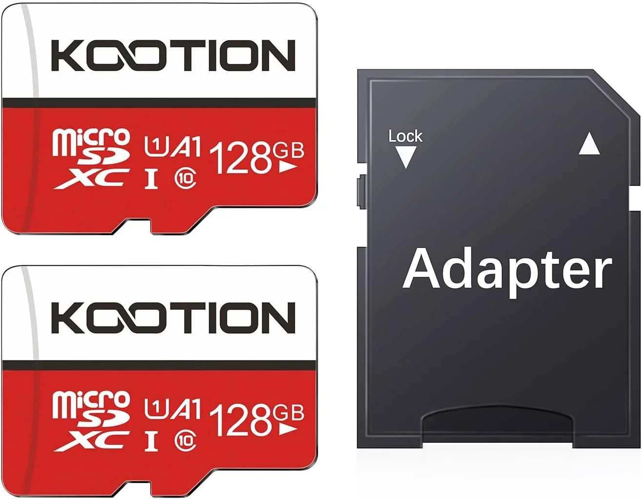 کارت حافظه میکرو اس دی 128 گیگابایتی KOOTION بسته 2 عددی، کارت حافظه فلش microSDXC UHS-I، کلاس 10، U1، فول اچ دی، کارت TF کلاس 10 به همراه آداپتور