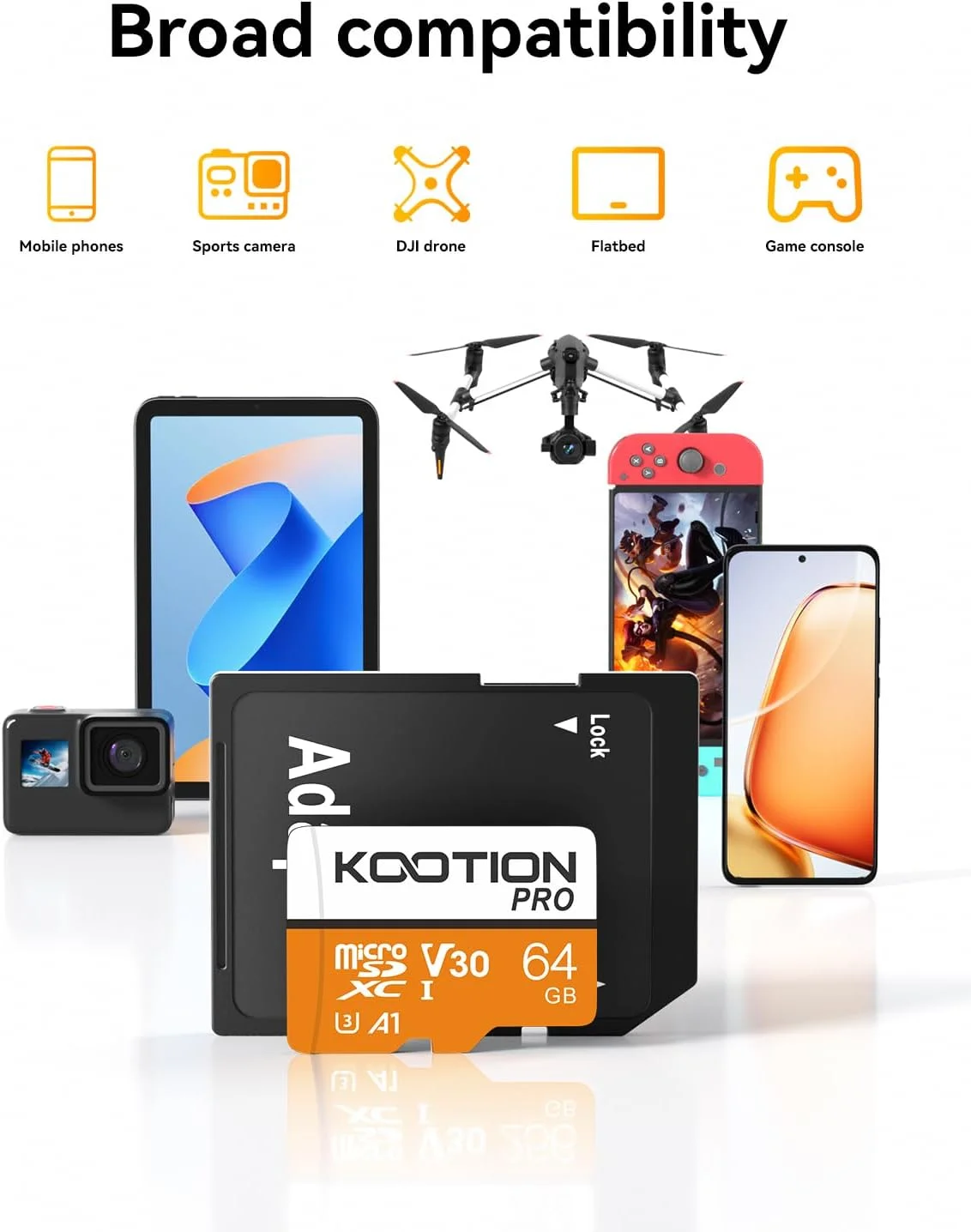 کارت حافظه میکرو اس دی 64 گیگابایتی کوتیون بسته 10 عددی به همراه آداپتور، کارت حافظه فلش TF پرسرعت U3، A1، V30، 4K UHD، کارت حافظه microSDXC