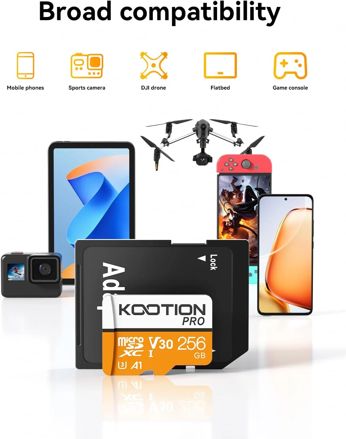 کارت حافظه میکرو اس دی 256 گیگابایتی کوتیون بسته 3 عددی، کارت حافظه میکرو SDXC، عملکرد برنامه A1، کارت microSD با سرعت بالا، U3، V30، A1