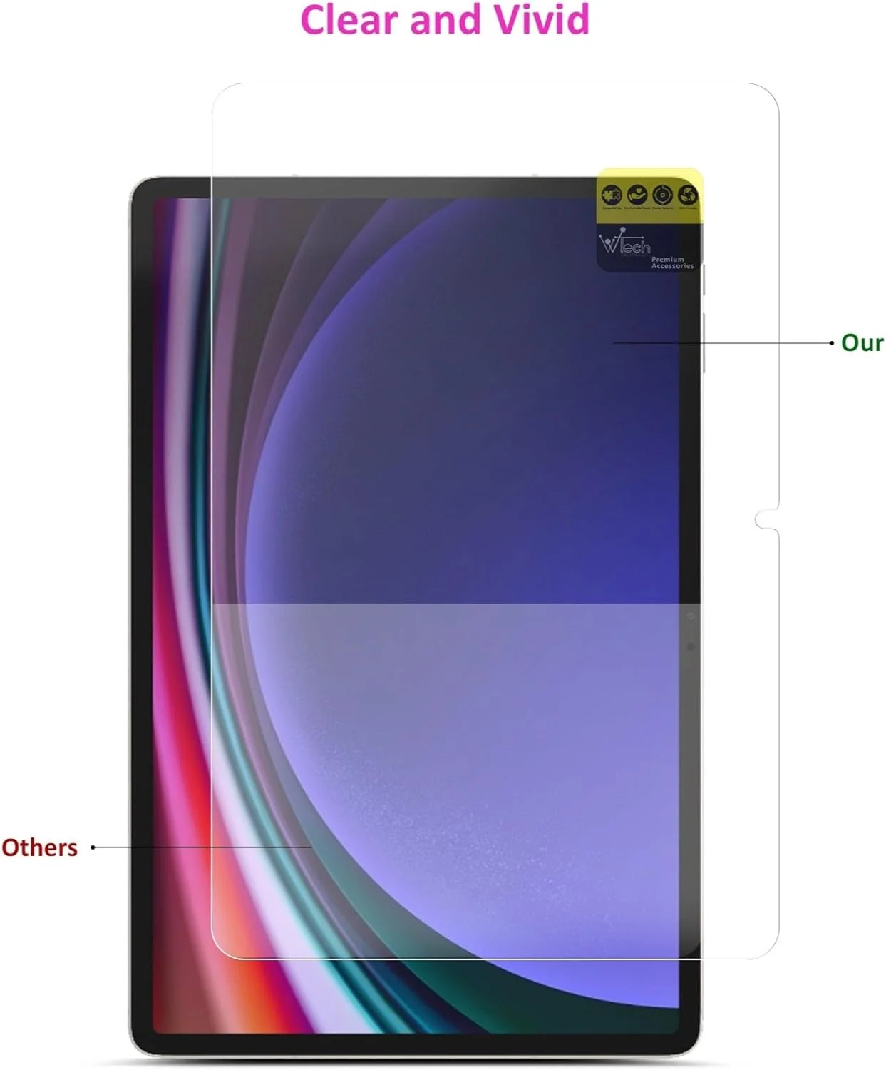 محافظ صفحه نمایش شیشه ای حرارت دیده Wtech 9H Ultra HD برای تبلت سامسونگ گلکسی تب S9 5G 11.0 اینچ 2023، شفاف