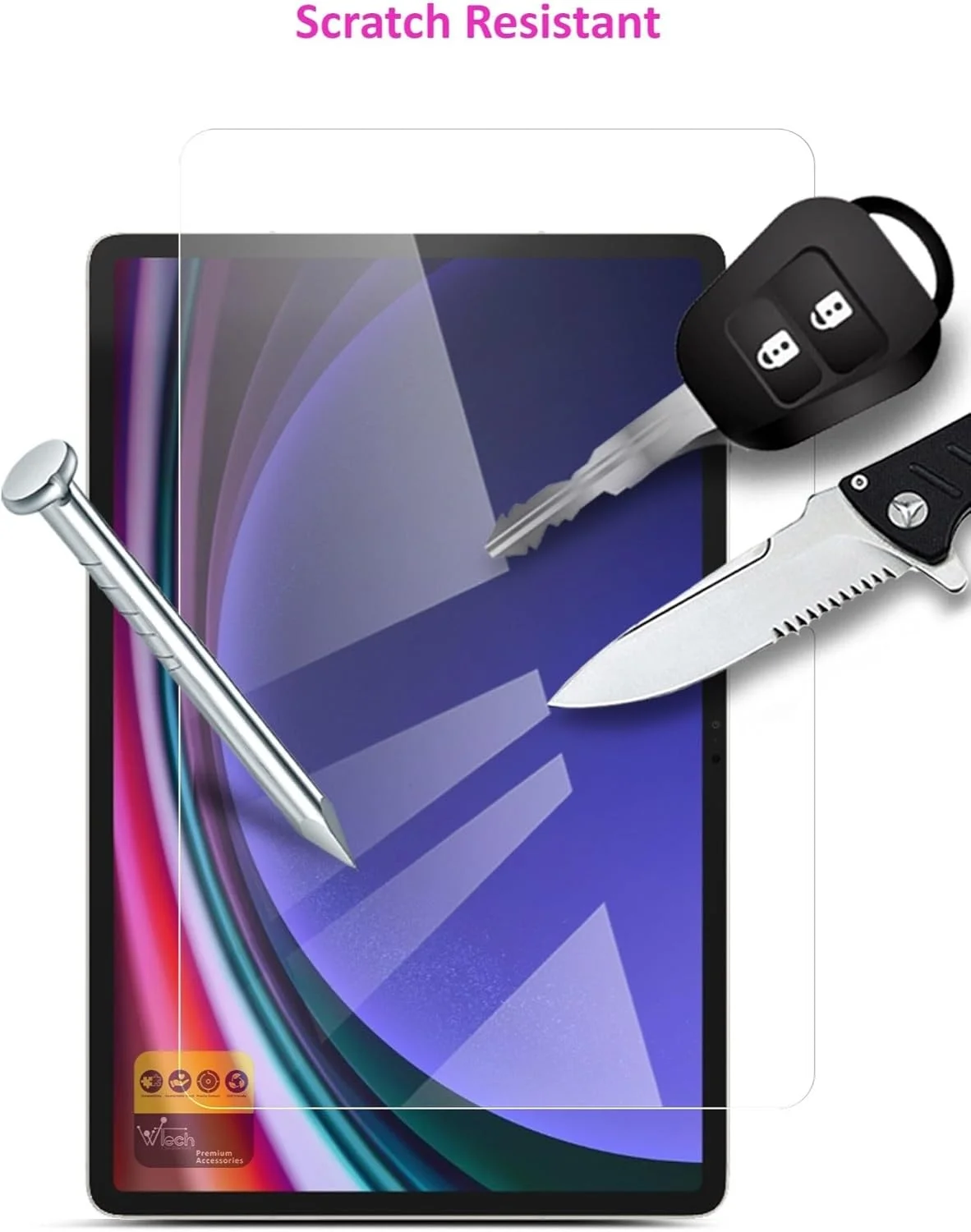 محافظ صفحه نمایش شیشه ای حرارت دیده Wtech 9H Ultra HD برای تبلت سامسونگ گلکسی تب S9 5G 11.0 اینچ 2023، شفاف