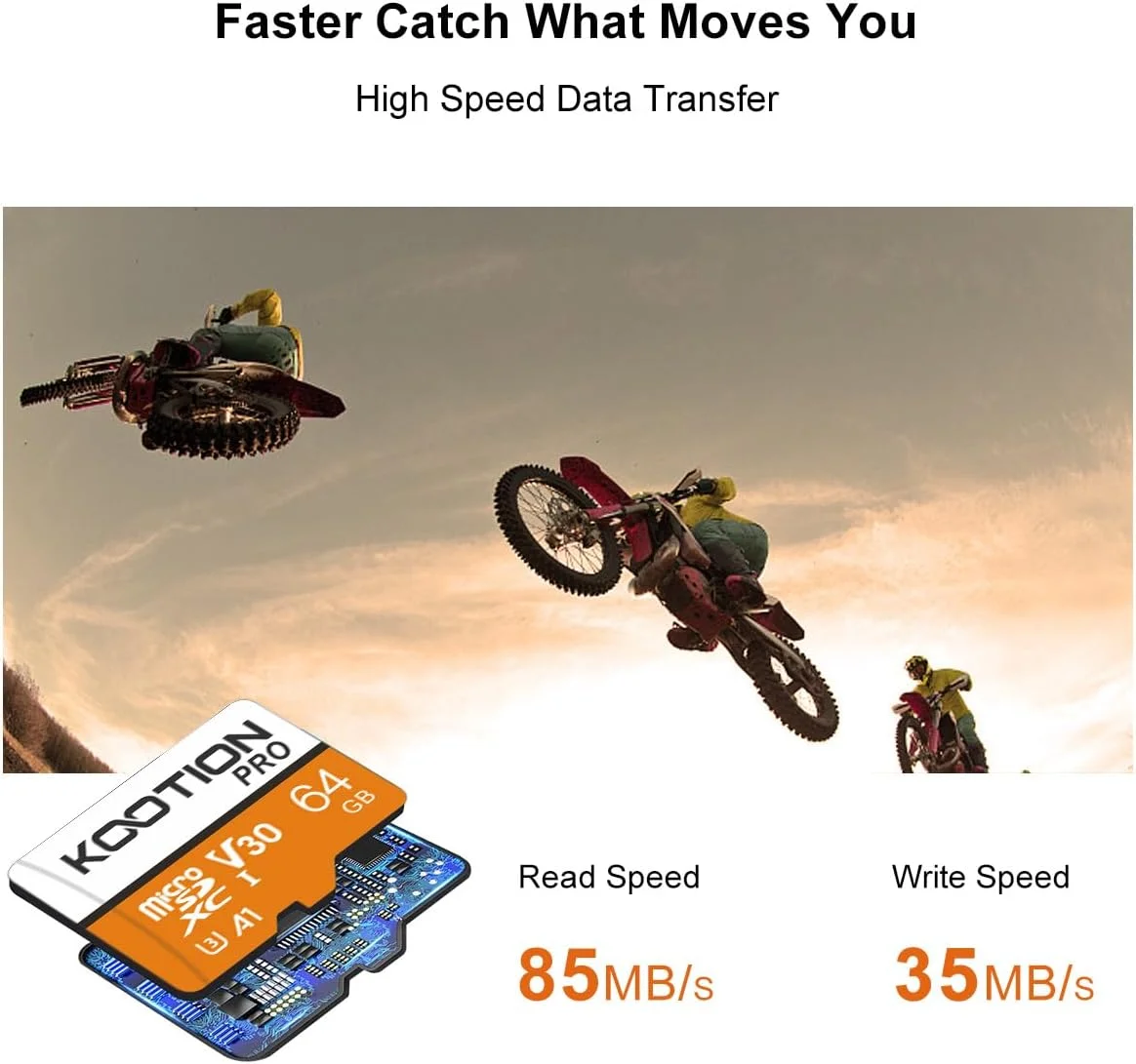 کارت حافظه میکرو اس دی 64 گیگابایتی Kootion، کارت حافظه MicroSDXC، کارت حافظه مینی اس دی U3 UHS-I (A1 V30 4K)، کارت حافظه میکرو اس دی 64G برای دوربین ها، تلفن های همراه، تبلت ها و تلفن های هوشمند اندرویدی