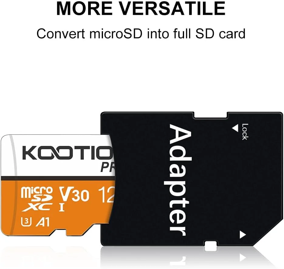 کارت حافظه میکرو اس دی 128 گیگابایتی KOOTION، دوربین 4K Pro، ویدئو UHD برای GoPro، دوربین اکشن، پهپاد، تلفن هوشمند، سرعت خواندن/نوشتن تا 90/35 مگابایت بر ثانیه کارت حافظه MicroSDXC UHS-I U3 A1 V30