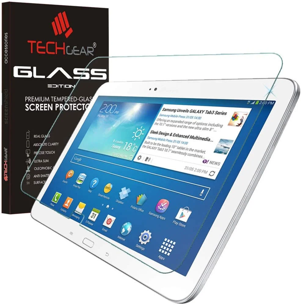 محافظ صفحه نمایش شیشه ای TECHGEAR برای گلکسی تب 3 10.1 اینچ (سری GT-P5200) - نسخه شیشه ای، محافظ صفحه نمایش شیشه ای حرارت دیده سازگار با سامسونگ گلکسی تب 3 10.1 اینچ