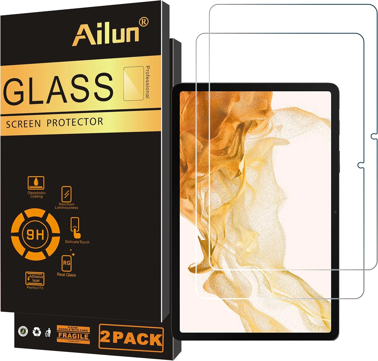 محافظ صفحه نمایش Ailun برای گلکسی تب S7، 11 اینچ، بسته 2 عددی شیشه حرارت دیده با سختی 9H، لبه 2.5D، فوق العاده شفاف، ضد خش، سازگار با قاب