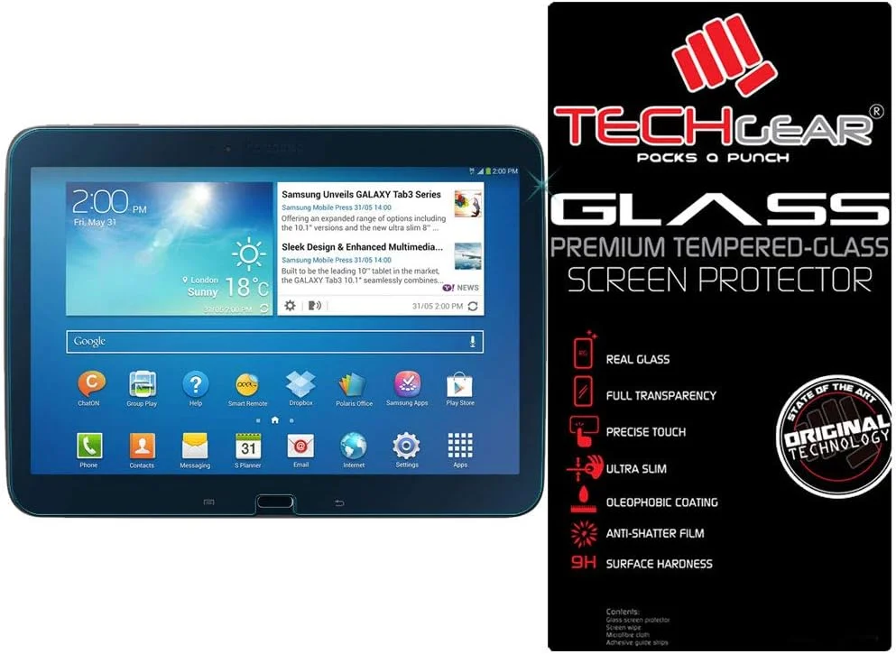 محافظ صفحه نمایش شیشه ای TECHGEAR برای گلکسی تب 3 10.1 اینچ (سری GT-P5200) - نسخه شیشه ای، محافظ صفحه نمایش شیشه ای حرارت دیده سازگار با سامسونگ گلکسی تب 3 10.1 اینچ