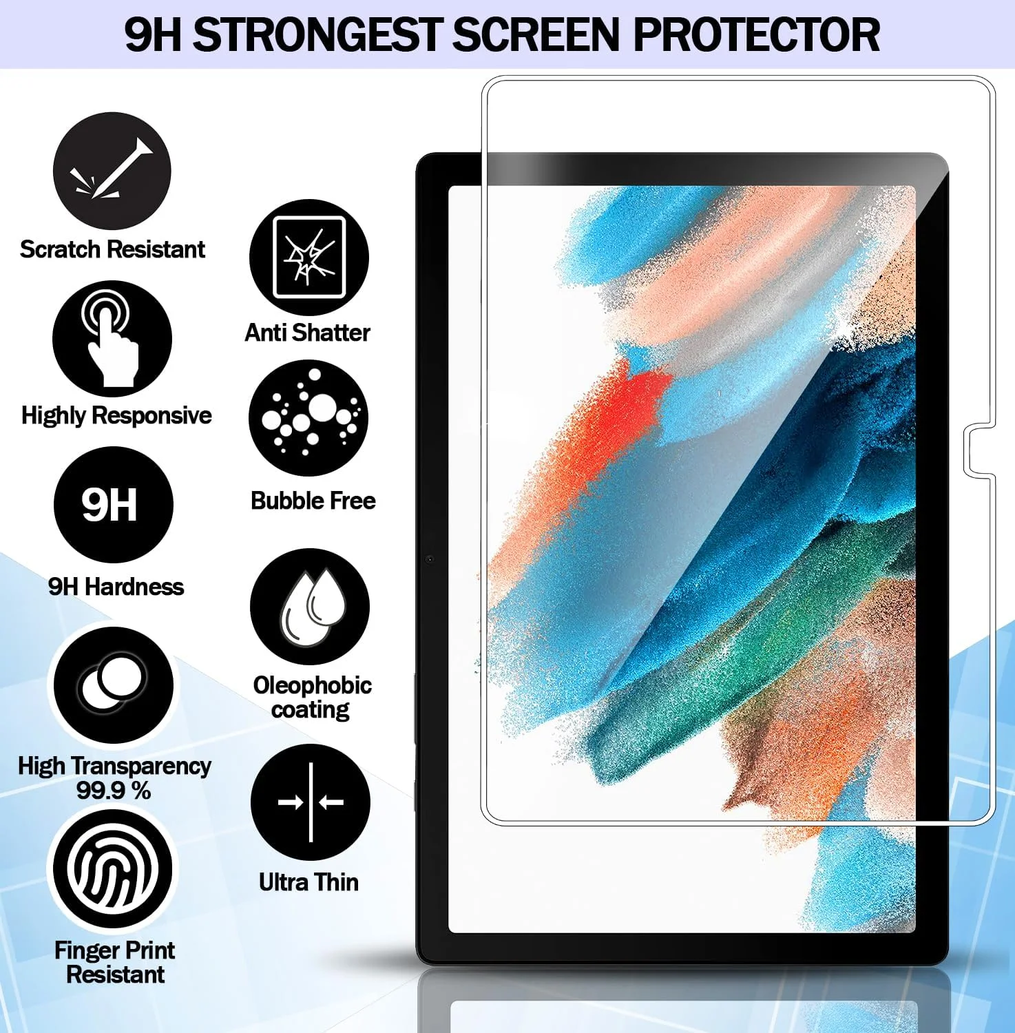 محافظ صفحه نمایش RKINC بسته 2 عددی برای تبلت سامسونگ گلکسی تب A8 10.5 اینچ SM-X200/X205، شیشه محافظ صفحه نمایش HD، 0.33 میلی متر مقاوم در برابر خش، بدون حباب