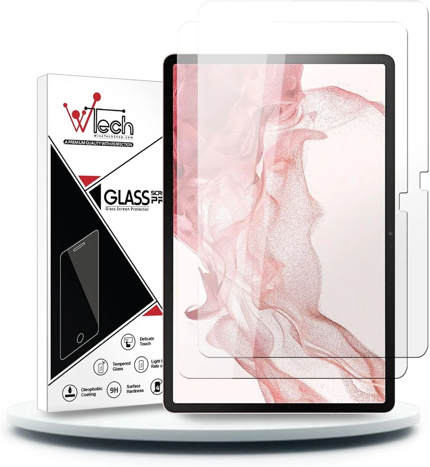 محافظ صفحه نمایش شیشه ای حرارت دیده 9H HD Wtech برای Samsung Galaxy Tab S9 Plus/S9+، 2 عدد، شفاف