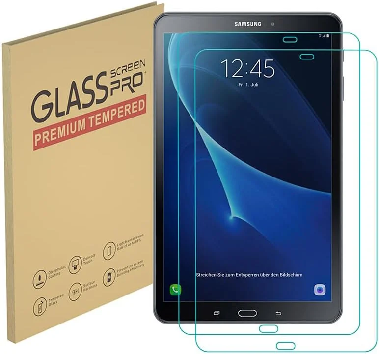 محافظ صفحه نمایش HYGMOCC برای تبلت سامسونگ گلکسی تب A 10.1 SM-T580/T585 [2016]، فیلم شیشه ای حرارت دیده، سختی 9H، ضد خش، سازگار با قاب، بدون حباب (2 عدد)