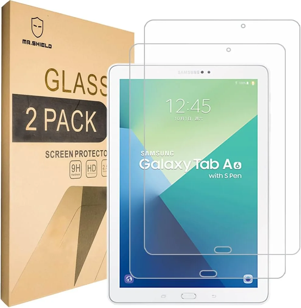 [بسته 2 عددی] محافظ صفحه نمایش شیشه ای حرارت دیده Mr Shield برای Samsung Galaxy Tab A 10.1 با قلم S Pen (2016) [ضخامت 0.3 میلی متر فوق العاده نازک، سختی 9H، لبه گرد 2.5D]