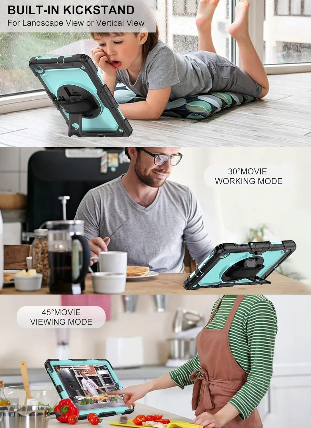 کیف تبلت BASE MALL مناسب برای تبلت سامسونگ گلکسی تب S6 لایت 10.4 اینچ 2022/2020 [همراه با محافظ صفحه نمایش شیشه ای حرارت دیده]، دارای پایه چرخشی/نگهدارنده قلم S/بند شانه و دست (آبی آسمانی)