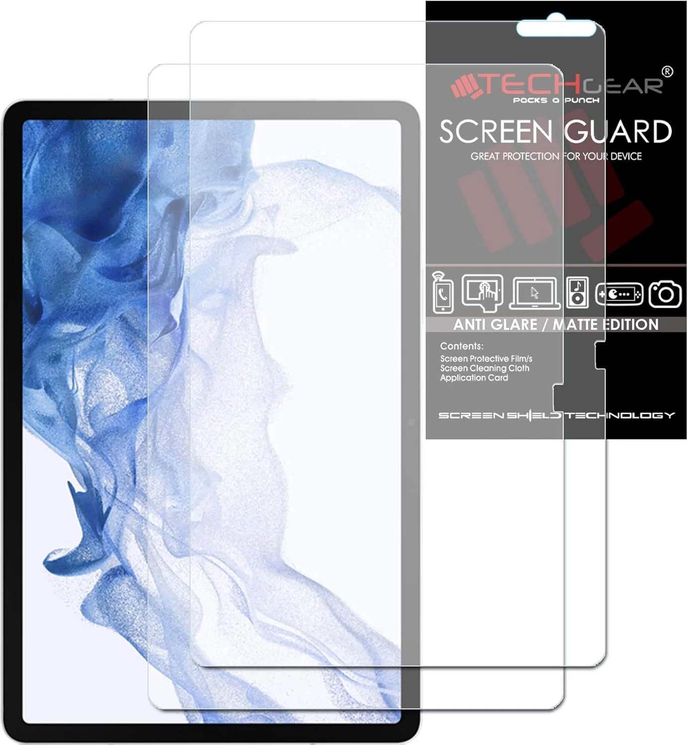 محافظ صفحه نمایش مات ضد انعکاس TECHGEAR بسته 2 عددی مناسب برای گلکسی تب S8 پلاس 12.4 اینچ (SM-X800 / SM-X806)، پوشش محافظ صفحه نمایش مات طراحی شده برای سامسونگ گلکسی تب S8+ 2022