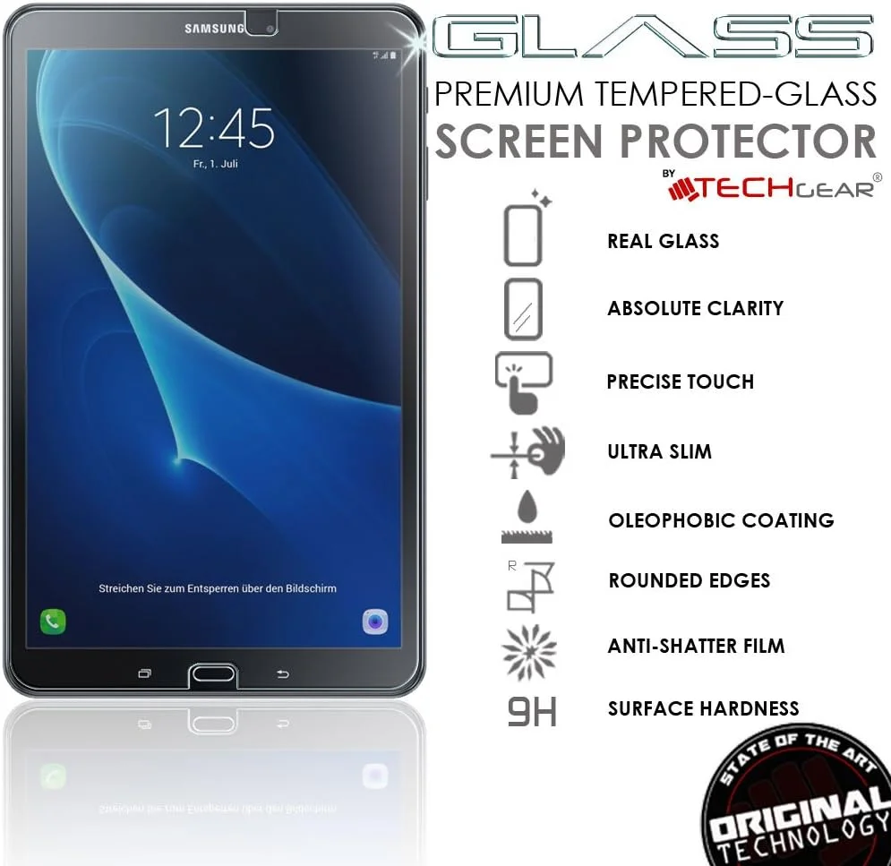 محافظ صفحه نمایش شیشه ای TECHGEAR GLASS Edition مناسب برای تبلت سامسونگ گلکسی تب A 10.1 اینچ 2018/2016 (سری T580) - پوشش محافظ صفحه نمایش شیشه ای حرارت دیده اصلی