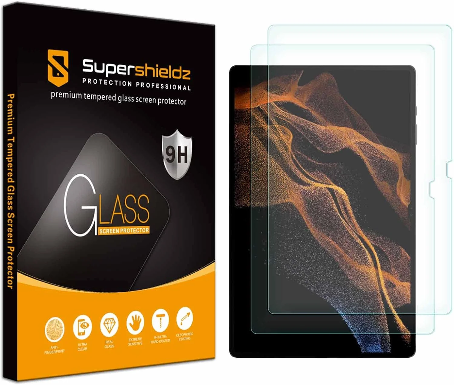 محافظ صفحه نمایش (2 عددی) Supershieldz طراحی شده برای تبلت سامسونگ گلکسی تب S8 Ultra (14.6 اینچ)، (شیشه حرارت دیده)، ضد خش، بدون حباب