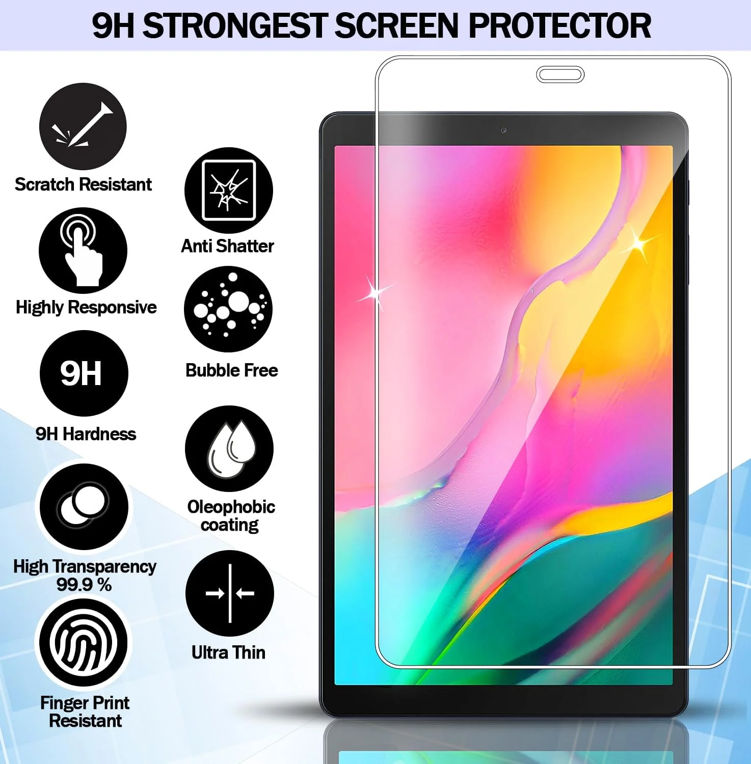 محافظ صفحه نمایش شیشه ای RKINC بسته 2 عددی مناسب برای تبلت سامسونگ گلکسی تب A 2019 10.1 اینچ (SM-T510 SM-T515)، محافظ صفحه نمایش HD، ضخامت 0.33 میلی متر، مقاوم در برابر خراش، بدون حباب