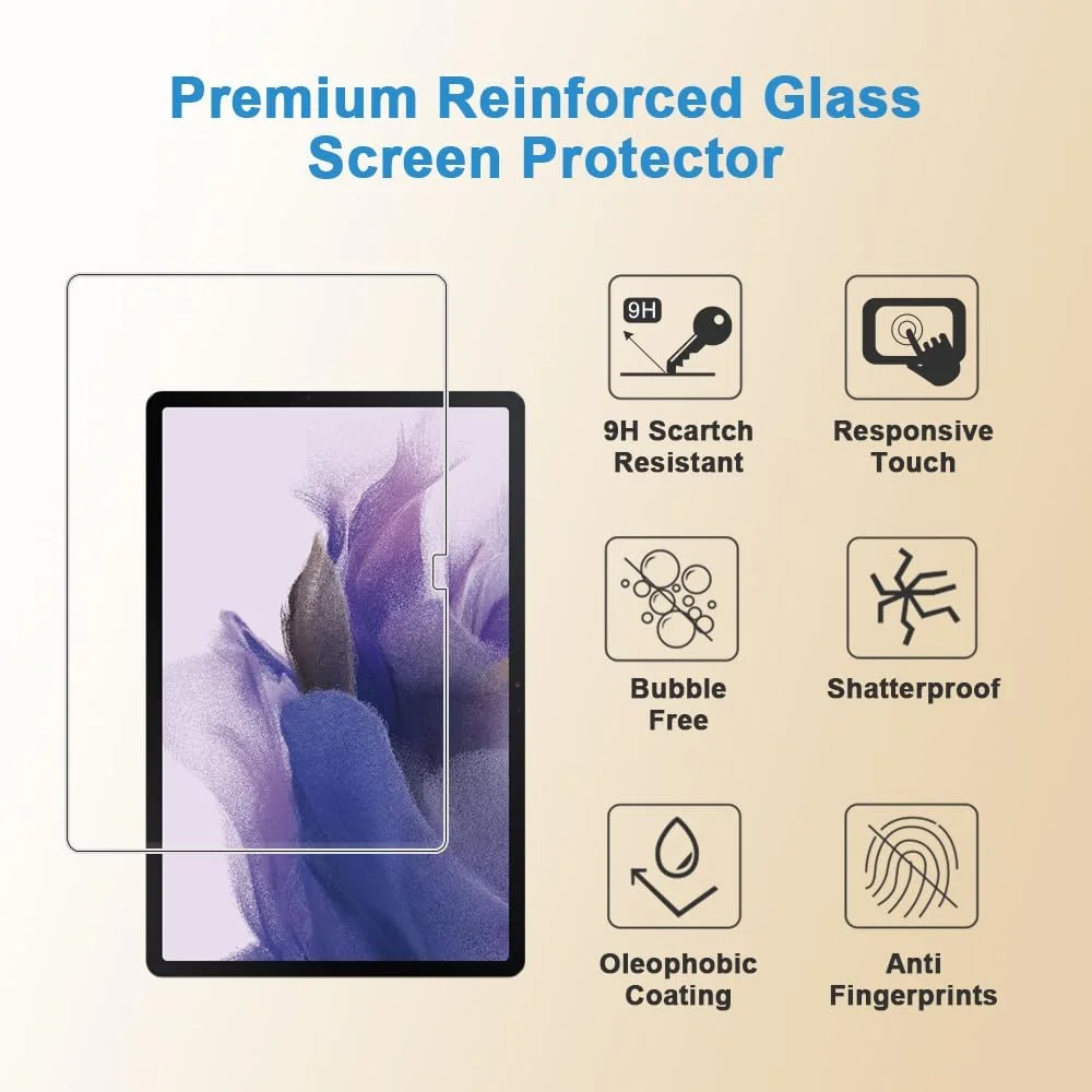 محافظ صفحه نمایش HYGAMOCC برای تبلت سامسونگ گلکسی تب S7 FE 5G/S9 FE Plus/S9 Plus/S8 Plus سایز 12.4 اینچ، فیلم شیشه ای حرارت دیده ضد خش، بدون حباب، کیفیت بالا