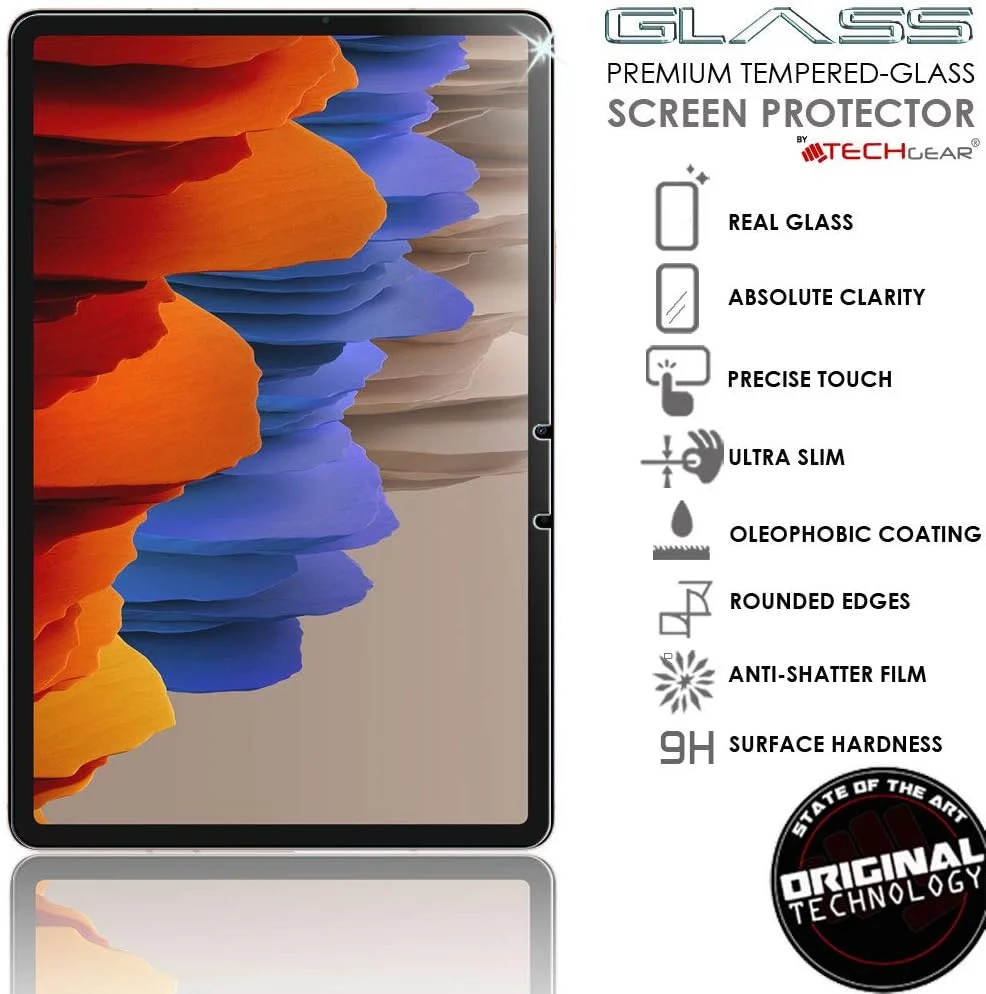 محافظ صفحه نمایش شیشه ای TECHGEAR Galaxy Tab S7 11.0 اینچ (-T870 / -T875)، شیشه حرارت دیده [سختی 9H] [وضوح HD] [مقاوم در برابر خراش] [بدون حباب] طراحی شده برای Samsung Galaxy Tab S7